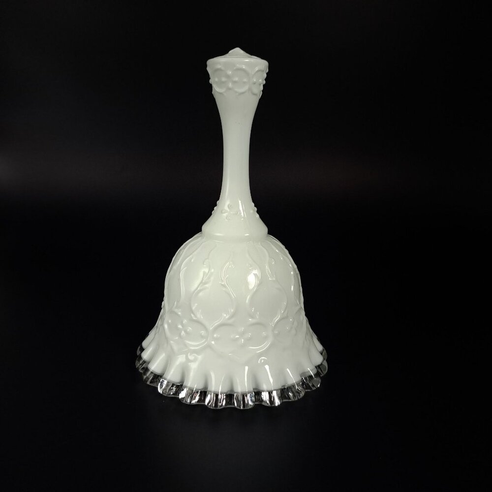 Vintage Fenton Spanish Lace Silver Crest Milk Glass Bell
